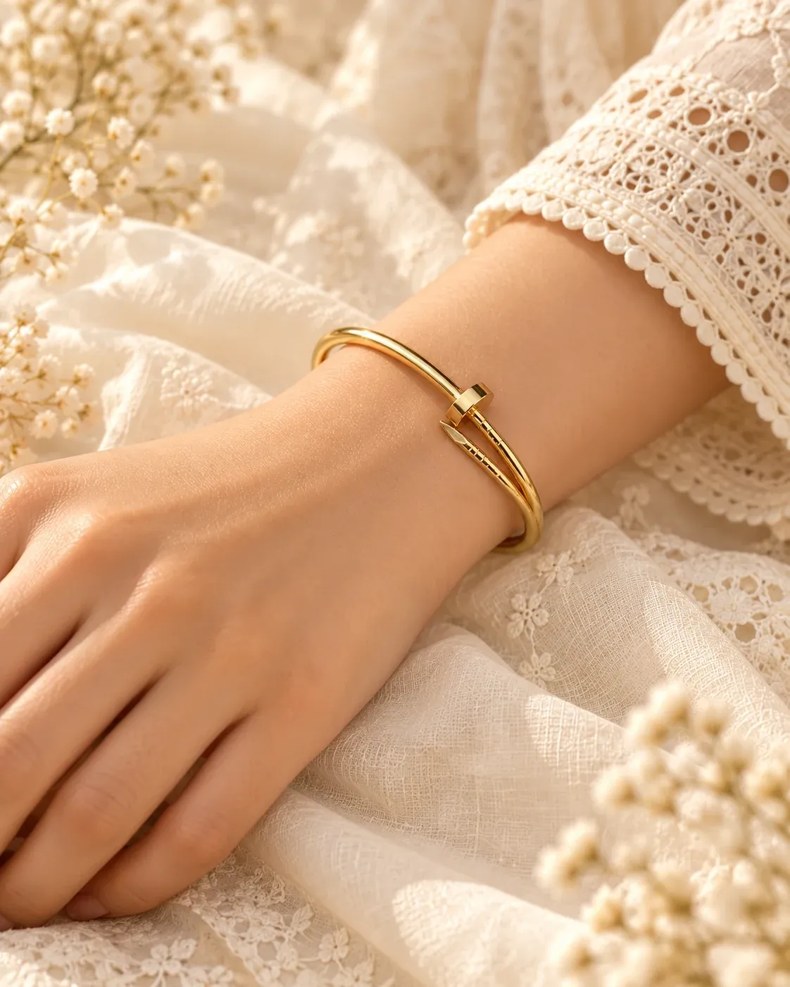 Gold-tone nail-motif open bangle