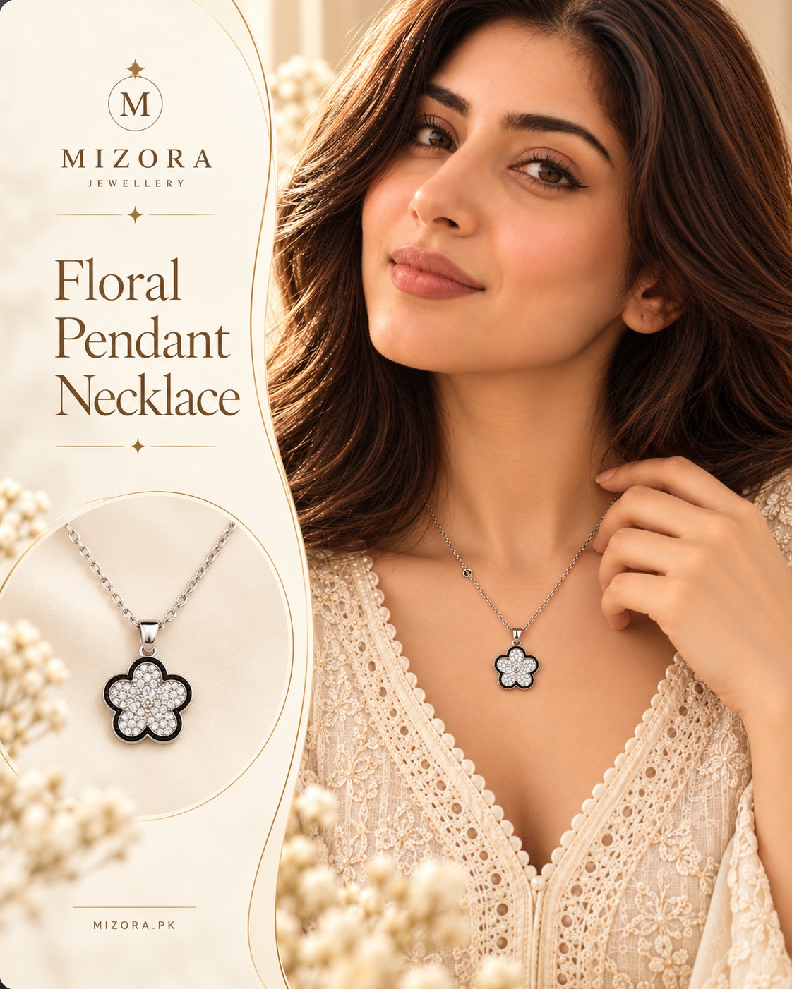 Floral Pendant Necklace, featured on the Mizora Instagram feed