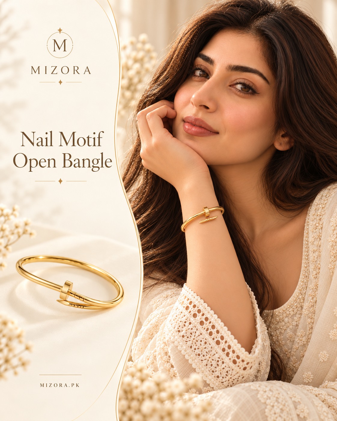 Nail Motif Open Bangle, featured on the Mizora Instagram feed